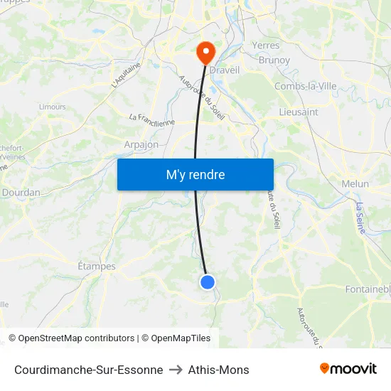 Courdimanche-Sur-Essonne to Athis-Mons map