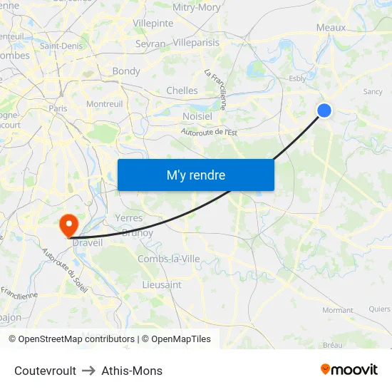 Coutevroult to Athis-Mons map