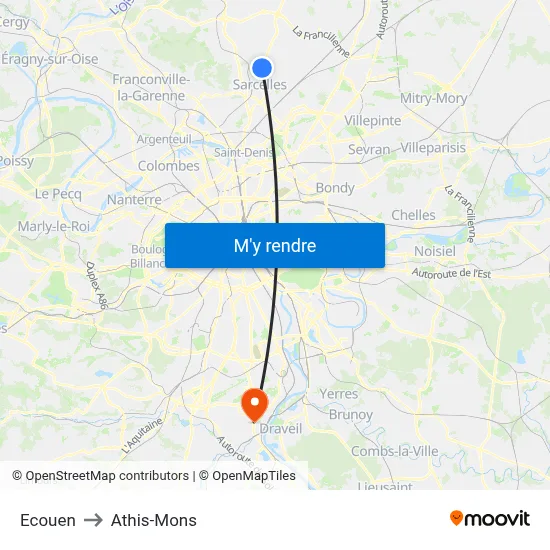 Ecouen to Athis-Mons map
