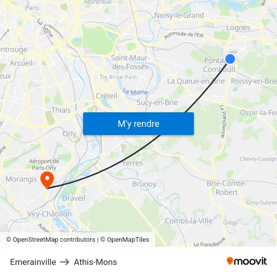 Emerainville to Athis-Mons map