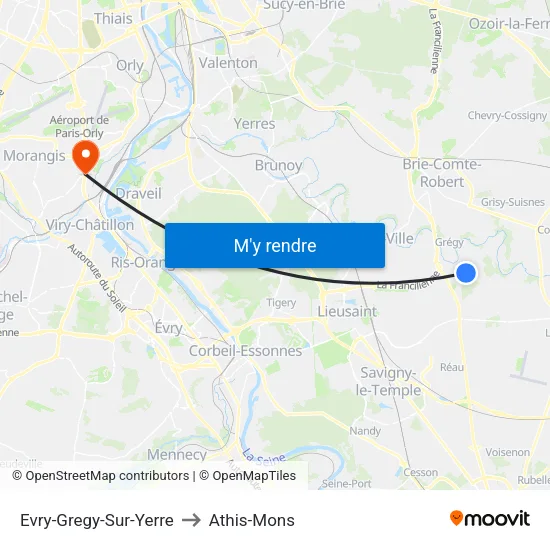 Evry-Gregy-Sur-Yerre to Athis-Mons map