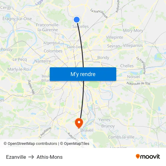 Ezanville to Athis-Mons map