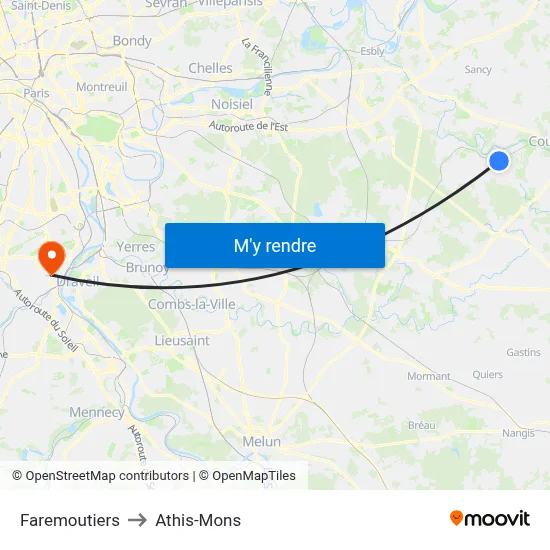 Faremoutiers to Athis-Mons map