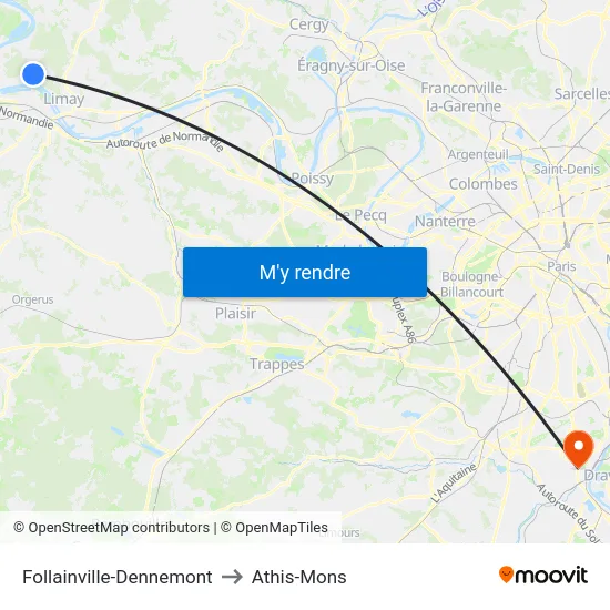 Follainville-Dennemont to Athis-Mons map