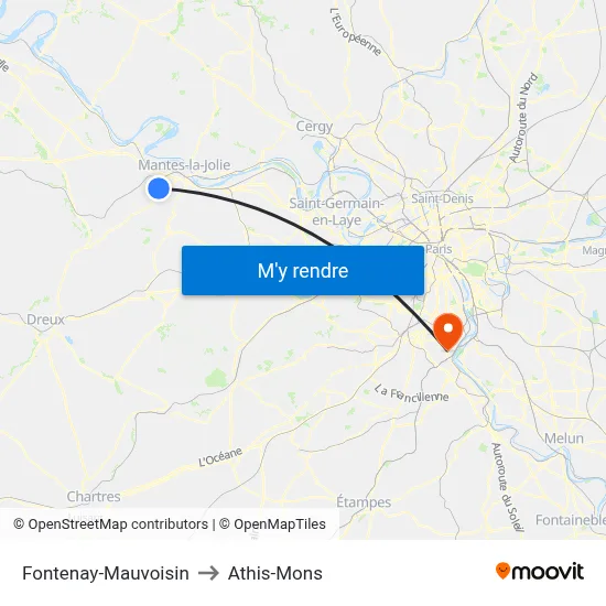 Fontenay-Mauvoisin to Athis-Mons map