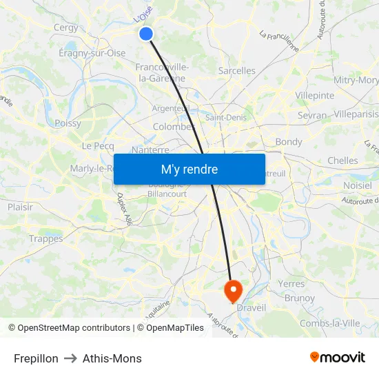 Frepillon to Athis-Mons map