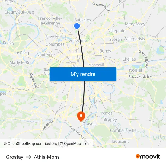 Groslay to Athis-Mons map