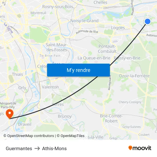Guermantes to Athis-Mons map