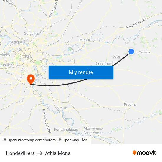 Hondevilliers to Athis-Mons map