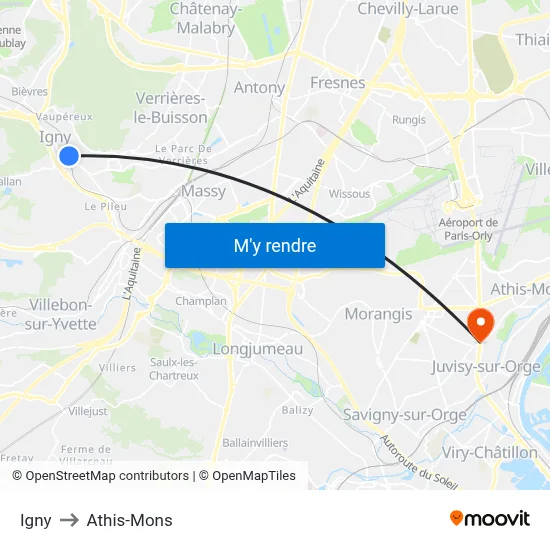 Igny to Athis-Mons map