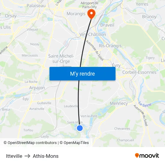 Itteville to Athis-Mons map