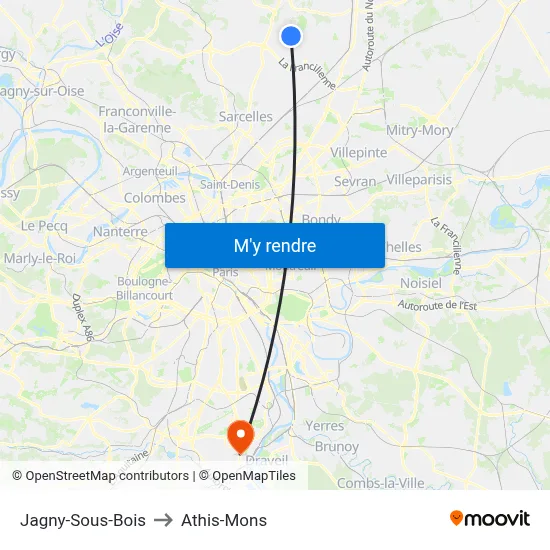 Jagny-Sous-Bois to Athis-Mons map