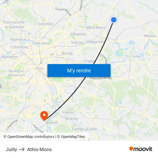 Juilly to Athis-Mons map