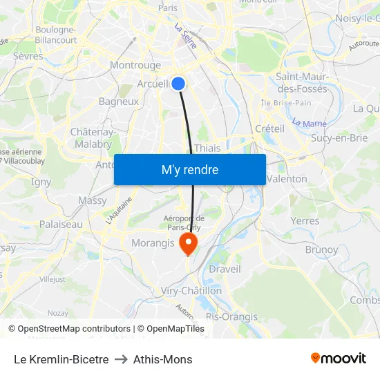 Le Kremlin-Bicetre to Athis-Mons map