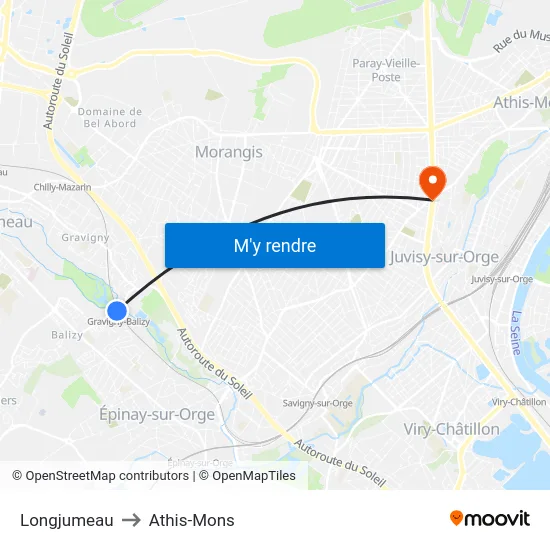 Longjumeau to Athis-Mons map