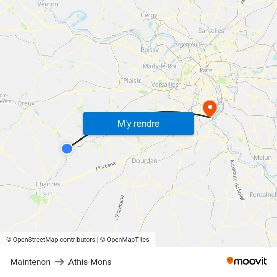 Maintenon to Athis-Mons map
