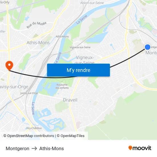 Montgeron to Athis-Mons map