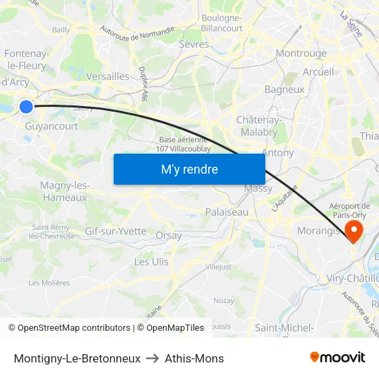 Montigny-Le-Bretonneux to Athis-Mons map