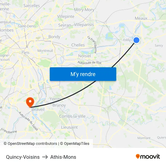 Quincy-Voisins to Athis-Mons map