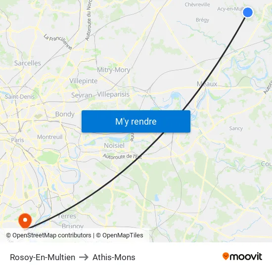 Rosoy-En-Multien to Athis-Mons map