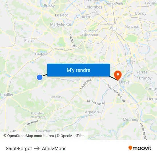 Saint-Forget to Athis-Mons map