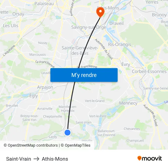 Saint-Vrain to Athis-Mons map