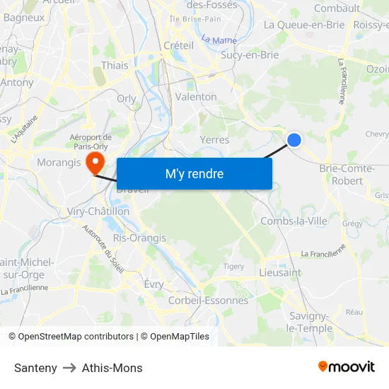 Santeny to Athis-Mons map