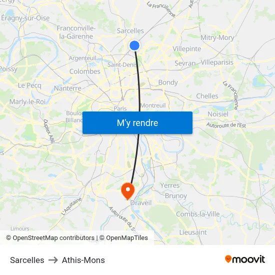 Sarcelles to Athis-Mons map