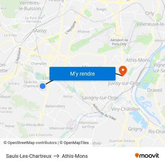Saulx-Les-Chartreux to Athis-Mons map