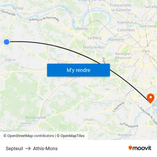 Septeuil to Athis-Mons map