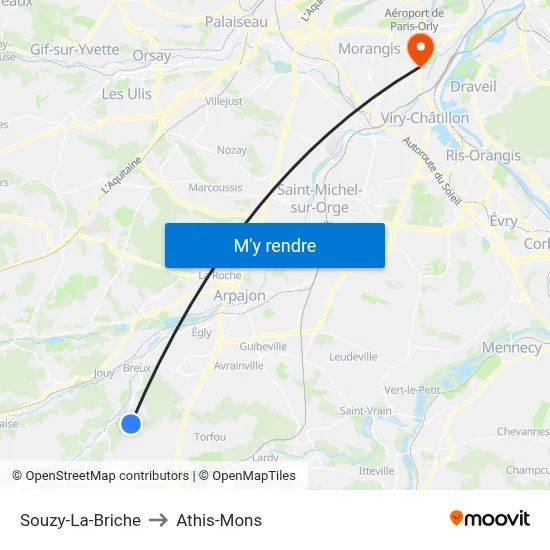 Souzy-La-Briche to Athis-Mons map