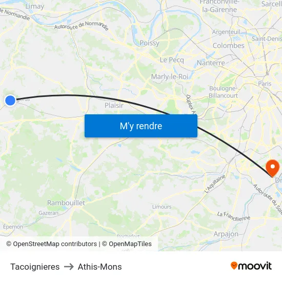 Tacoignieres to Athis-Mons map