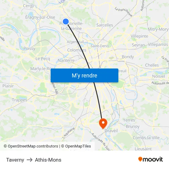 Taverny to Athis-Mons map