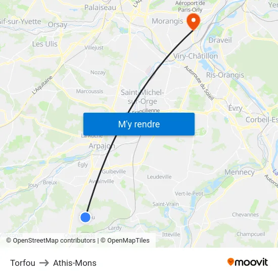 Torfou to Athis-Mons map