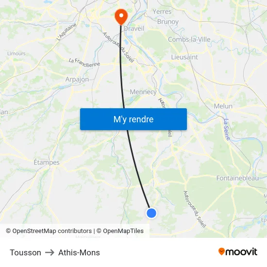 Tousson to Athis-Mons map