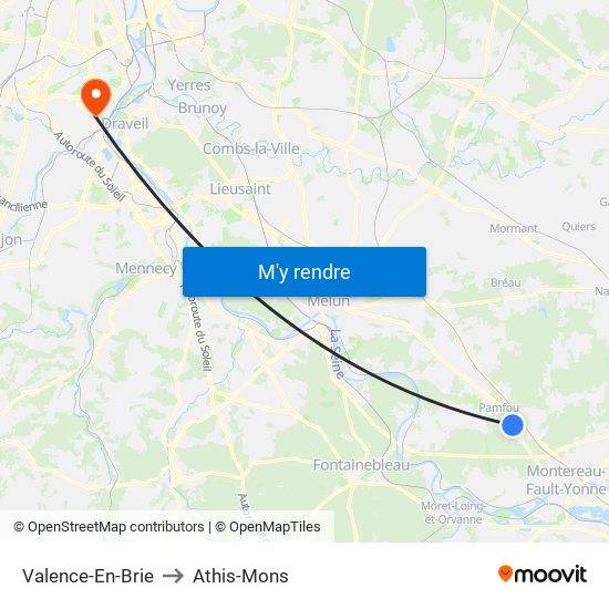 Valence-En-Brie to Athis-Mons map