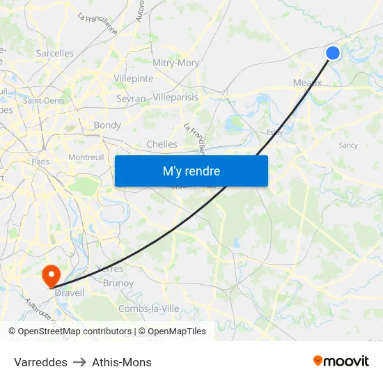 Varreddes to Athis-Mons map