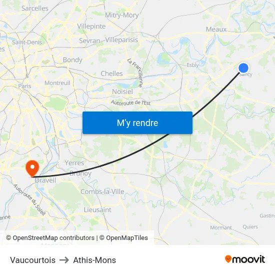 Vaucourtois to Athis-Mons map