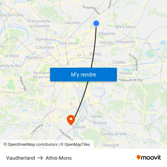 Vaudherland to Athis-Mons map