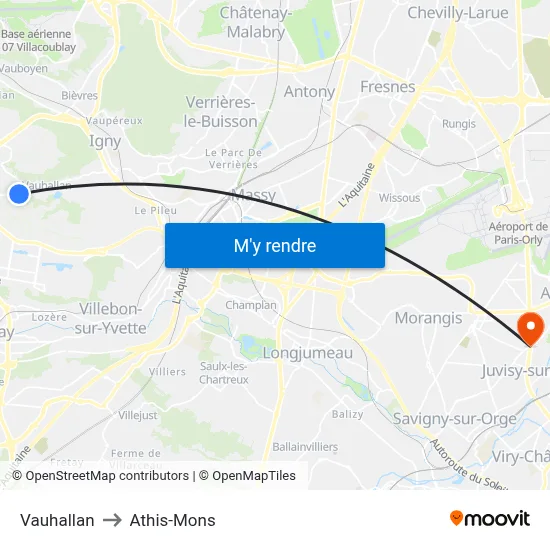 Vauhallan to Athis-Mons map