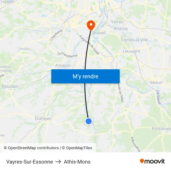 Vayres-Sur-Essonne to Athis-Mons map