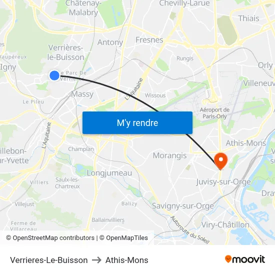 Verrieres-Le-Buisson to Athis-Mons map