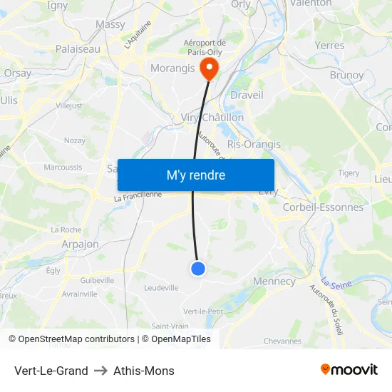 Vert-Le-Grand to Athis-Mons map
