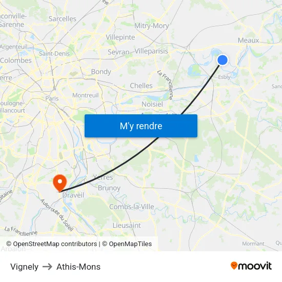 Vignely to Athis-Mons map