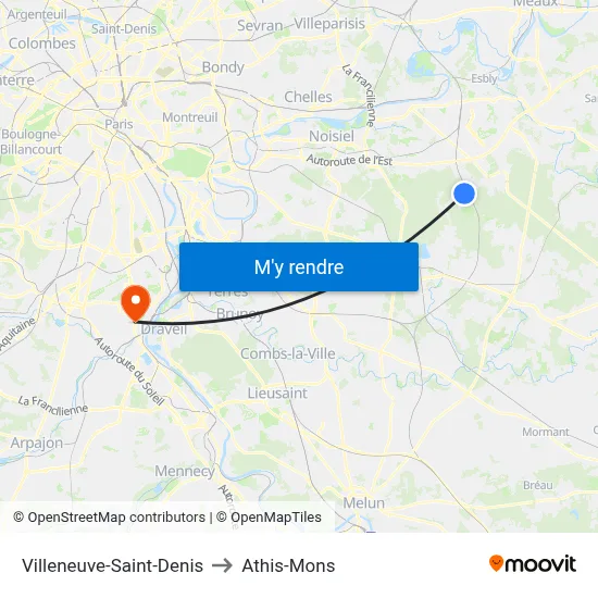 Villeneuve-Saint-Denis to Athis-Mons map