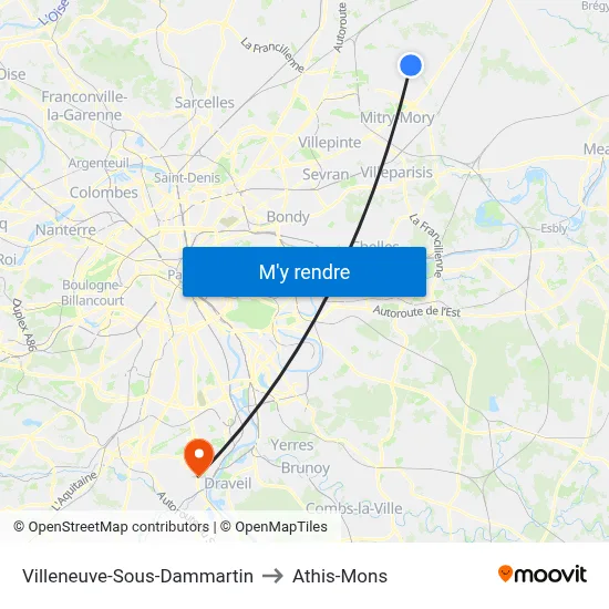 Villeneuve-Sous-Dammartin to Athis-Mons map