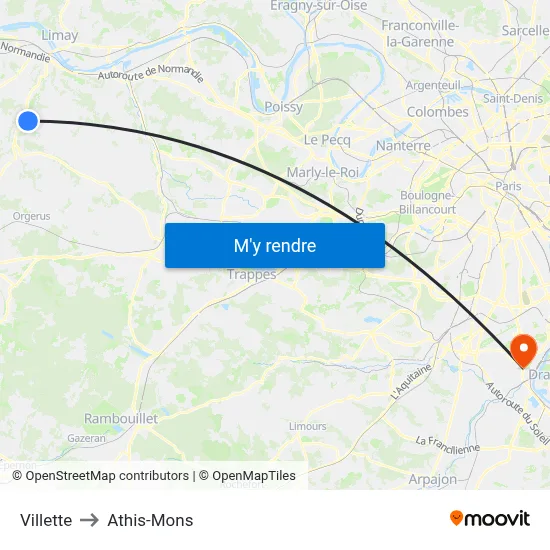 Villette to Athis-Mons map