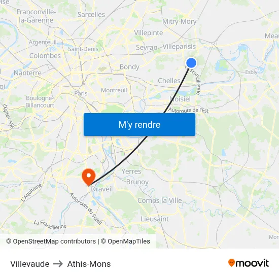 Villevaude to Athis-Mons map