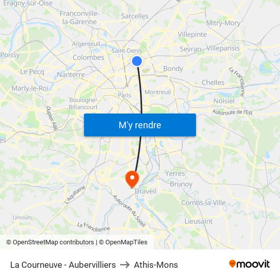 La Courneuve - Aubervilliers to Athis-Mons map