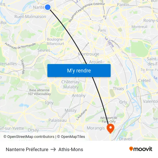 Nanterre Préfecture to Athis-Mons map